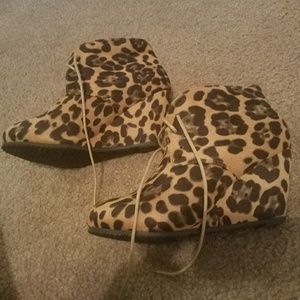 Leopard print wedge booties